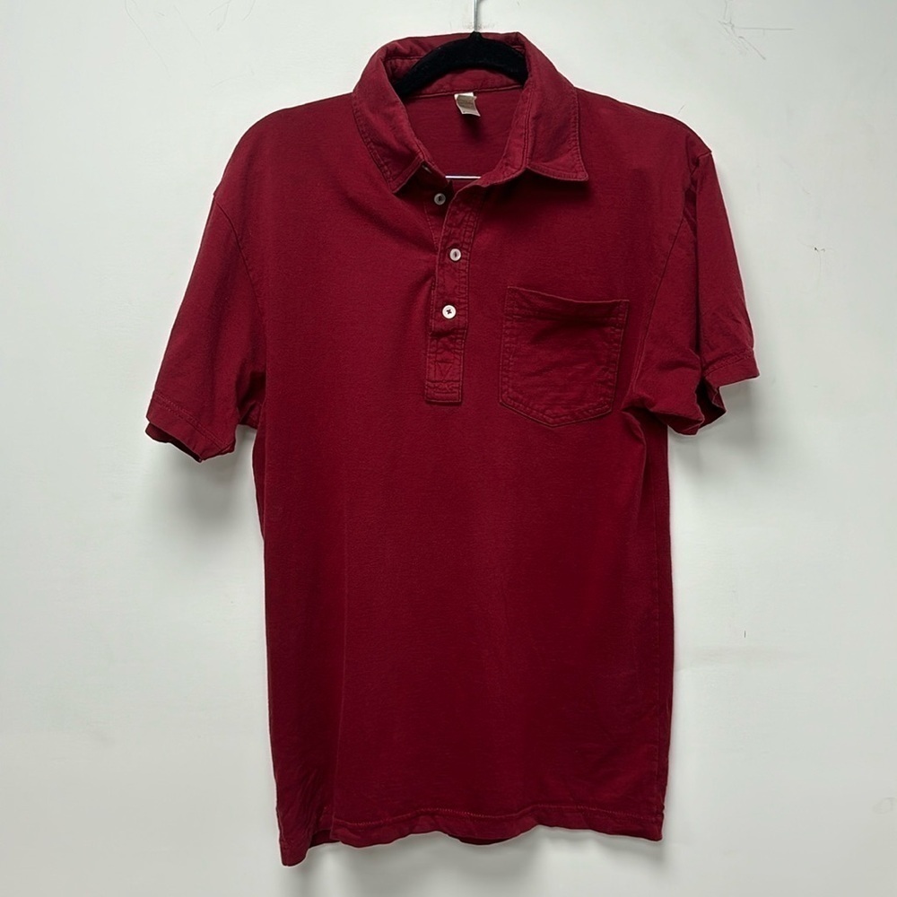 American Apparel Men's Wine Color Button Down Polo Shirt with Pocket Size S